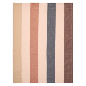 Hale Tea Towel in cashmere, mocha and indigo blue with wide vertical stripes