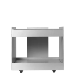 Lager Low Trolley with Drawer in aluminium, two tiers on wheels