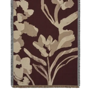 Cilla Tapestry Blanket in dark pecan with large floral motif and fringed edges