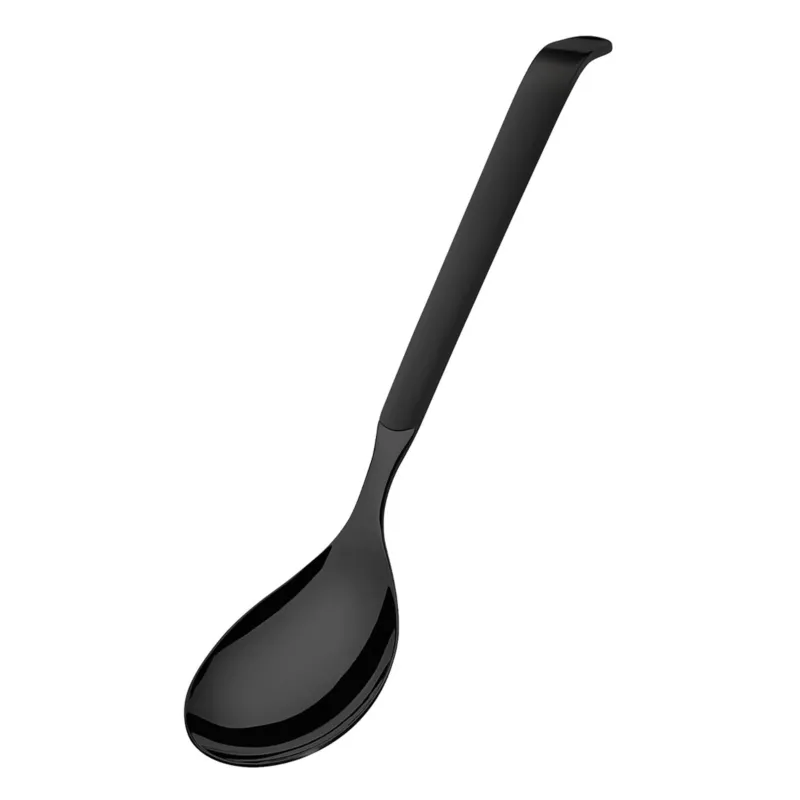 Großer schwarzer PVD-Salatlöffel von Amefa, mattierte Oberfläche, aus hochwertigem Besteck.