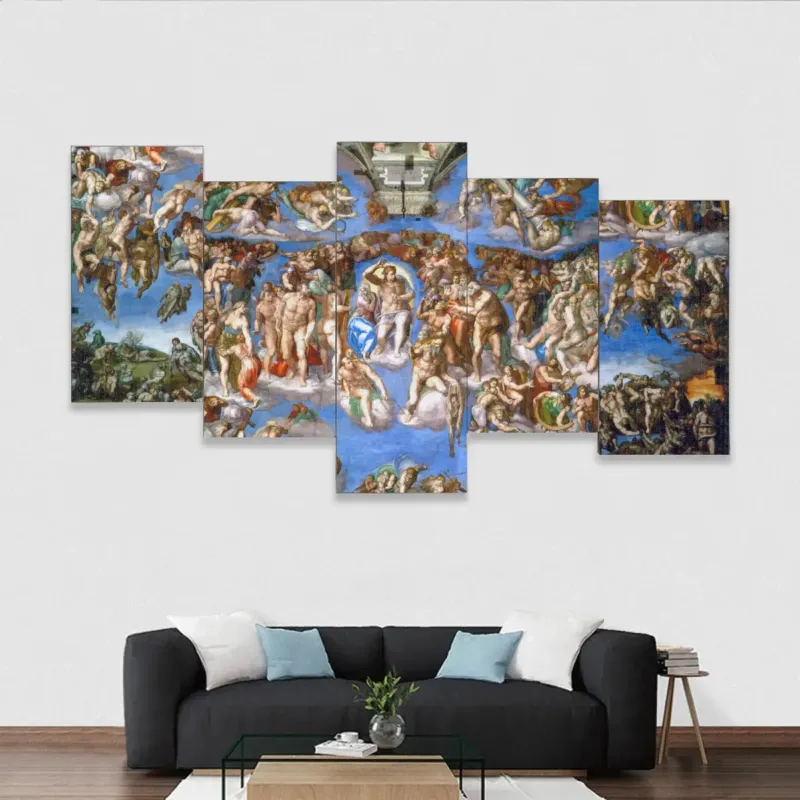Last Judgment 5-Piece Canvas Set displaying Michelangelo's masterpiece from Sistine Chapel