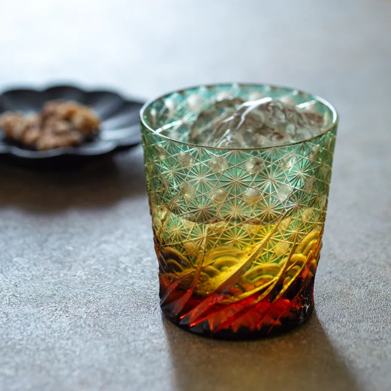 Green Amber Waves Whiskey Glass