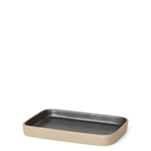 Bon Petite Tray in sand, rectangular with dark glazed interior