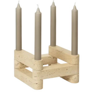 Newel Modular Candle Holder set of 6 in travertine, stacked bars holding four taper candles