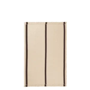Calm Kelim Rug in off-white/coffee with vertical stripes and fringed ends