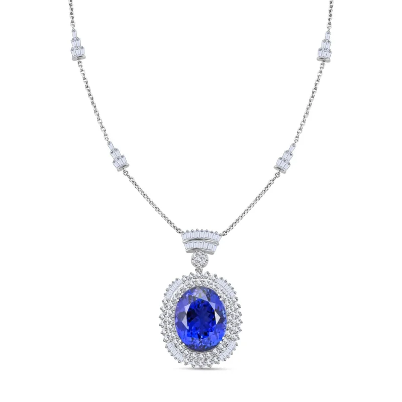 CHAIRMAN VAULT COLLECTION - AAAA Tansanit, Weißer Diamant AGI zertifiziert Anhänger, zertifiziert und geprüft, 950 Platin ca. 35.06 ct