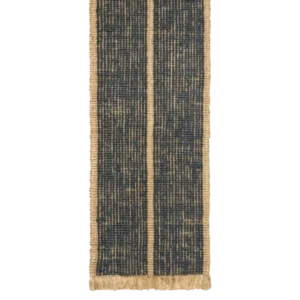 Athens Stripes Runner in natural/ink blue, handwoven jute with fringed ends