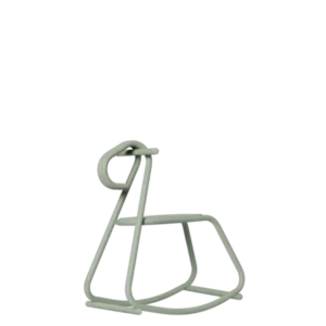 Lussi Rocking Horse in tea green, side view of its tubular frame