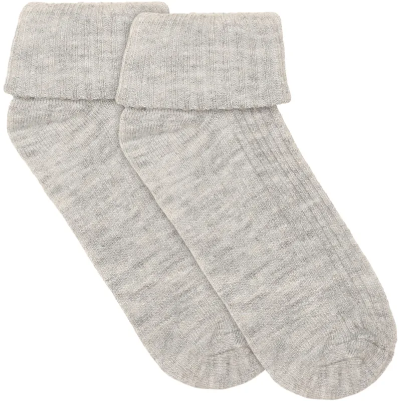 Minymo Light Grey Melange Baby 2X2 Rib Ull Strumpor 2-Pack