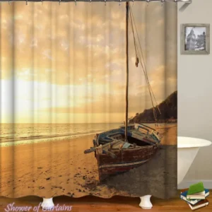Abandoned Sailboat On The Beach Themed Shower Curtains