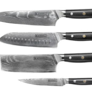 Blackwell Messerset (Kochmesser + Santokumesser + Nakirimesser + Officemesser) – Japanischer Stil – 67 Lagen Damaszenerstahl – VG10 – 4-teilig