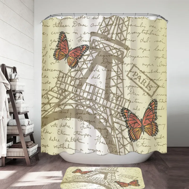 Butterflies and Eiffel Tower Paris Shower Curtain