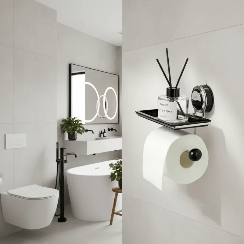 Cloth Strong - Drill-Free Stainless Steel Toilet Paper Holder Stand with Strong Suction 0