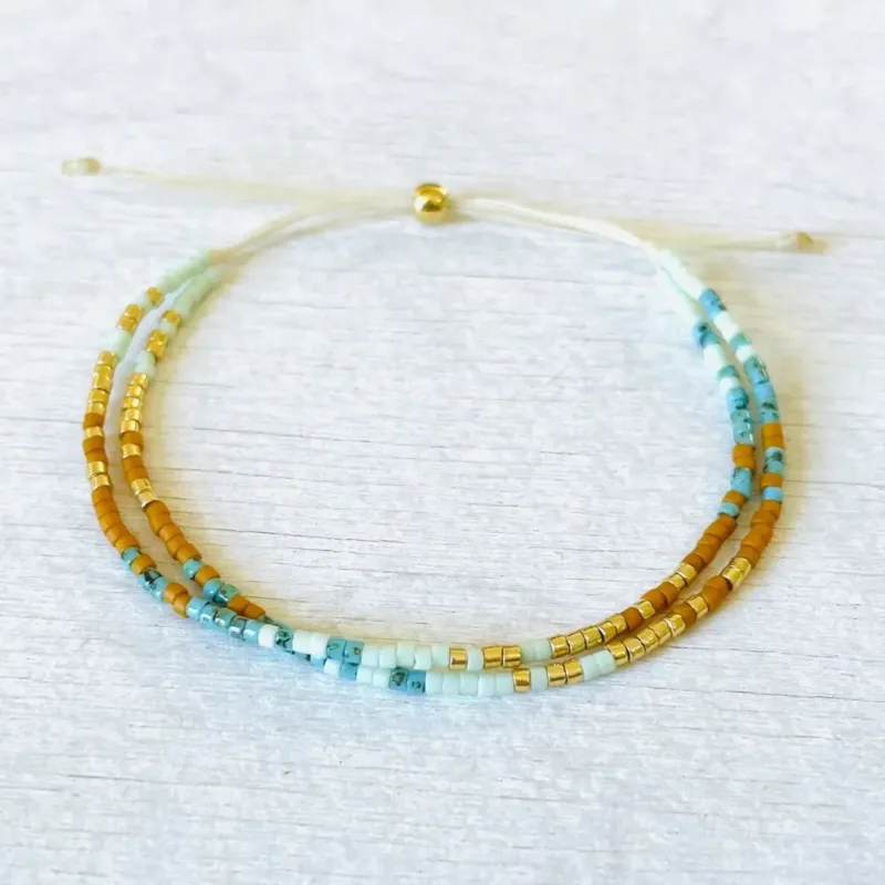 Damen Armband Double 'Miyuki Perlen' blau/ocker/gold