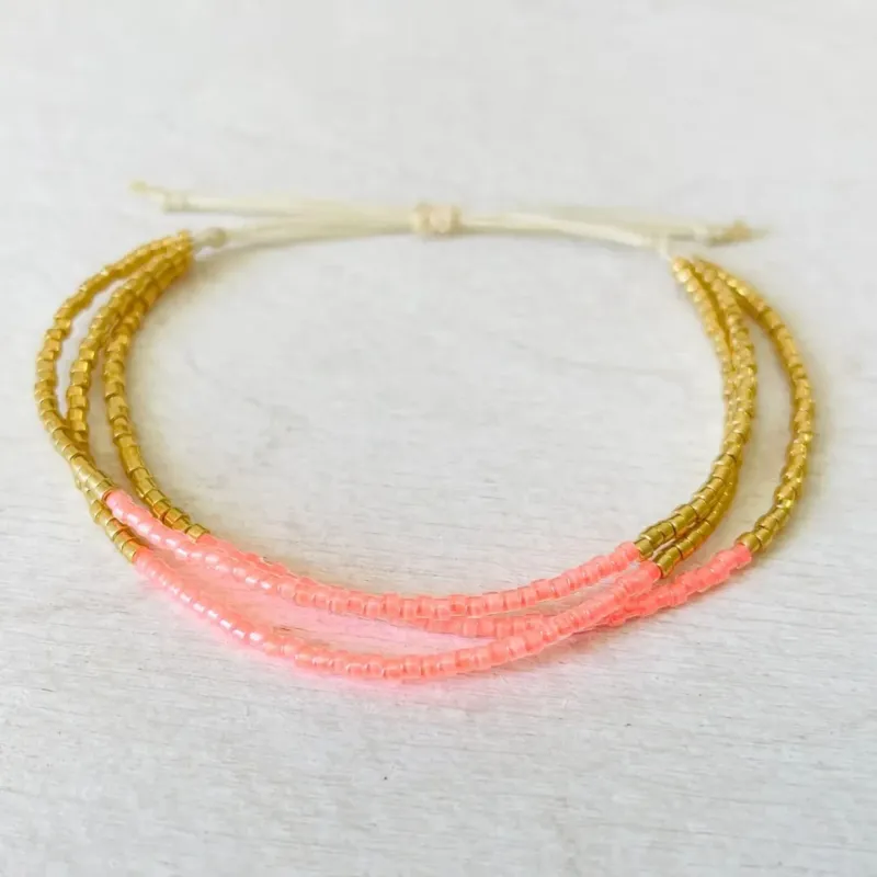 Damen Armband Triple 'Miyuki Perlen' korall/gold