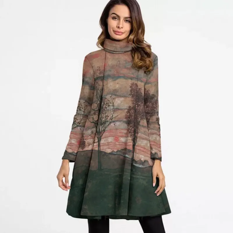Four Trees by Egon Schiele high neck dress, full front view