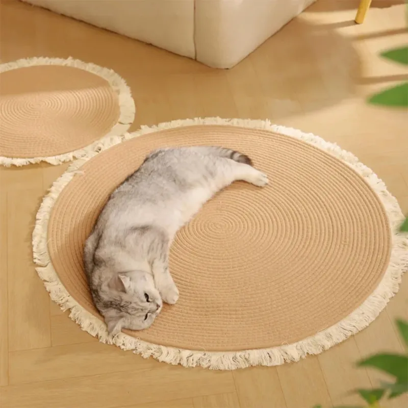 Nordic Handwoven Durable Cat Scratch Mat Rug with Fringe