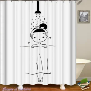 Girl Shower Curtain of Showering Girl Black And White Drawing