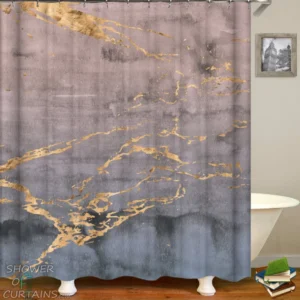 Golden Dark Marble Shower Curtain
