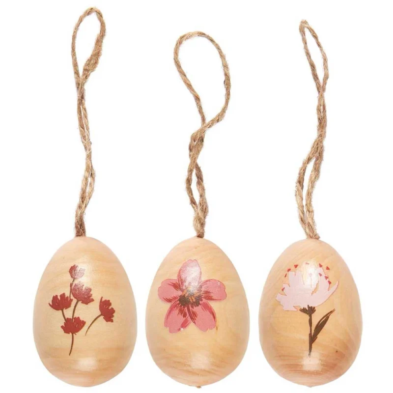 Ib Laursen - Ei Holz zum hängen mit Blumenmuster 3er-Set