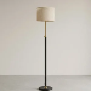 Stehlampe mit Stoffschirm – Höhenverstellbar – Inkl. LED-Leuchtmittel – Gold-Schwarz