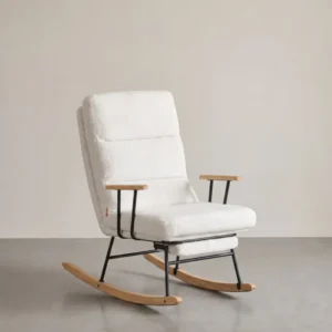Schaukelstuhl mit verstellbarer Rückenlehne und Fußstütze – Cremeweiß – 97 x 67 x 100 cm