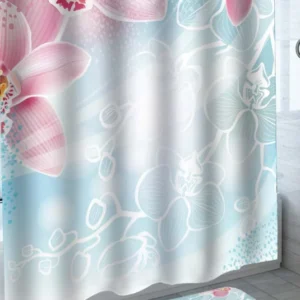 Light Blue and Pink Orchid Flowers Shower Curtain