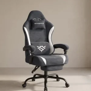 Gaming-Stuhl mit Fußstütze - Kunstwildleder mit Kopfstütze und Lendenkissen - Bis 135° Neigbar
