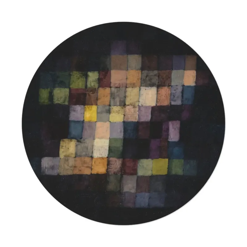 Paul Klee Old Sound round mat styled in modern living room