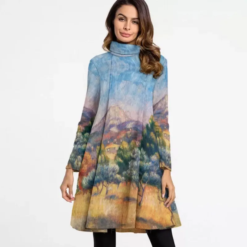 Mount of Sainte-Victoire by Pierre-Auguste Renoir high neck dress, full front view