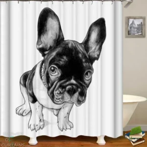 Shower Curtains with Black and White French Bulldog Dog
