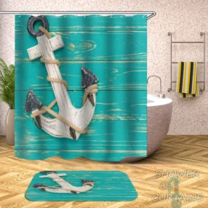 Shower Curtain Of Anchor On Turquoise Deck