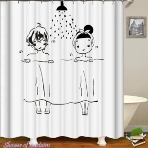 Shower Curtain of Black And White Drawing Couples Shower