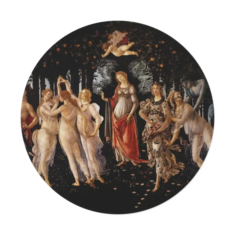 Spring by Botticelli round mat placed in a bright living room