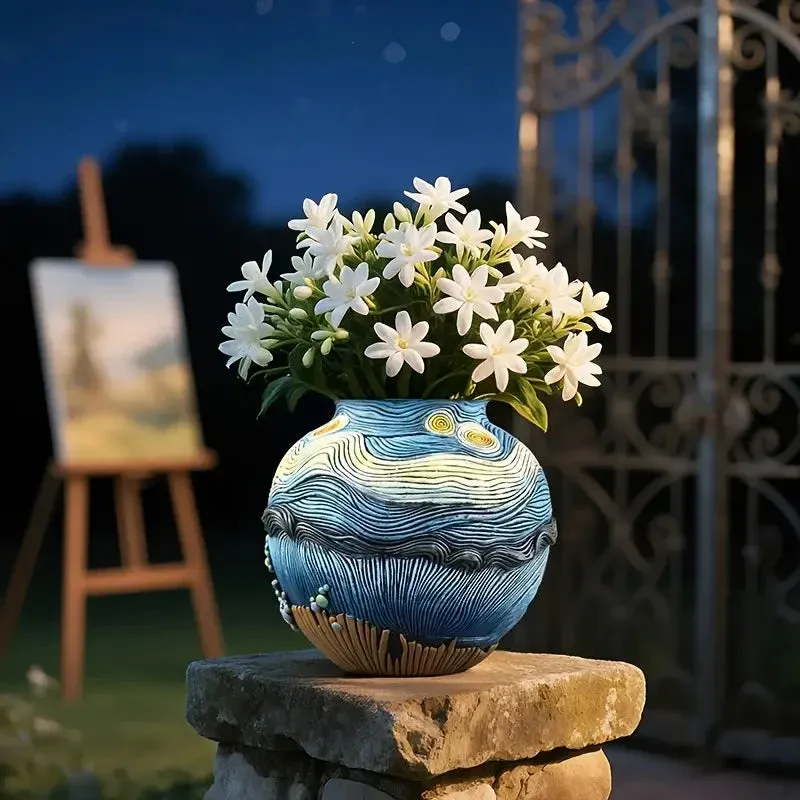 Starry Bloom - Handcrafted Flower Vase Inspired by Van Gogh for Elegant Décor 0
