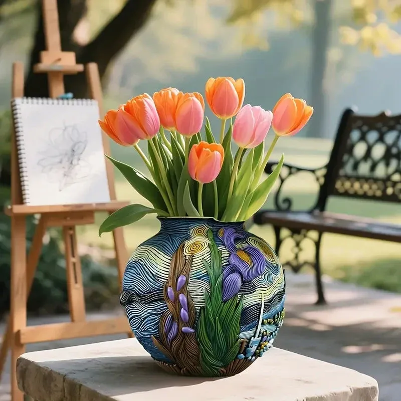 Starry Bloom - Handcrafted Flower Vase Inspired by Van Gogh for Elegant Décor 2