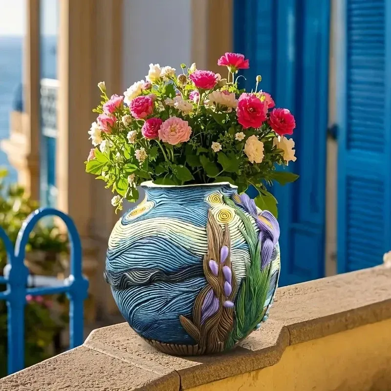 Starry Bloom - Handcrafted Flower Vase Inspired by Van Gogh for Elegant Décor 3