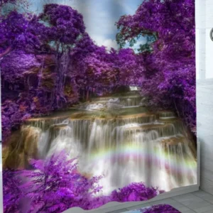 Stunning Nature Shower Curtain of Purple Forest by the Waterfall
