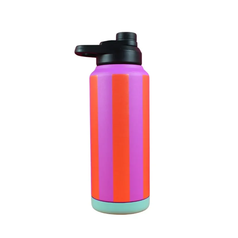 Trinkflasche Stripes fuchsia/feuerrot/petrol 1000 ml