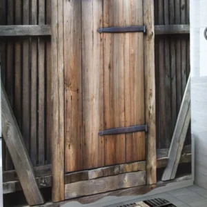 Wooden Storage and Door Fabric Shower Curtain