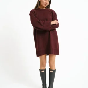 Aware Novah O-Neck Knit Mini Dress Winetasting - Things I Like Things I Love