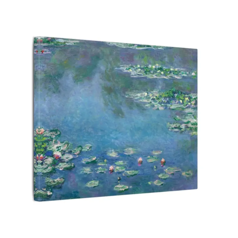 Monet Water Lilies canvas print showing impressionist painting of serene pond with floating lily pads