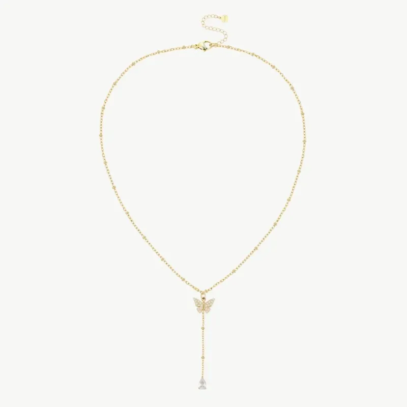 Damen Zirkon Halskette gold mit Schmetterling Anhänger