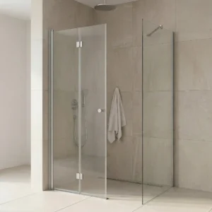 Match Eckdusche mit Falttür und fester Seitenwand aus 6 mm ESG-Glas