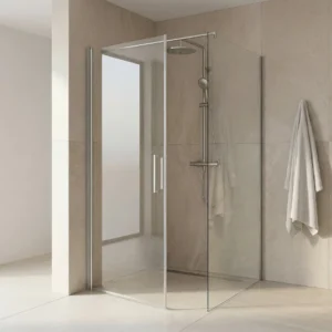 Match Eckdusche mit Drehtür und fester Seitenwand aus 6 mm ESG-Glas
