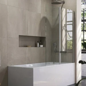 Match Badewannenaufsatz aus 6 mm ESG-Glas, Drehtür mit Festteil auf einer Badewanne