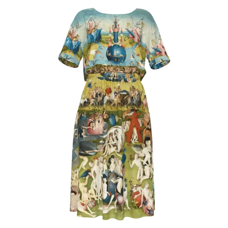 The Garden of Earthly Delights by Hieronymus Bosch elastic-waist midi dress front product view