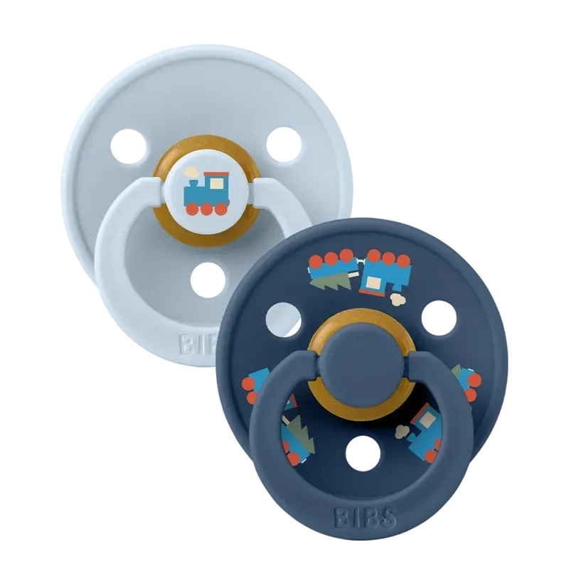 Colour Holiday Train Pacifiers 2 Pack - Baby Blue/Steel Blue - BIBS