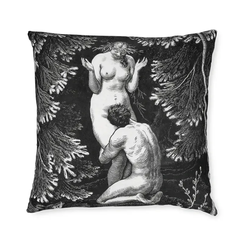 In Paradise by Max Švabinský art pillow featuring Czech Art Nouveau fresco with ethereal figures in paradise
