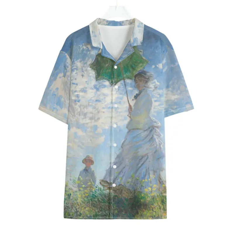 Claude Monet's Madame Monet and Her Son on vibrant Hawaiian shirt